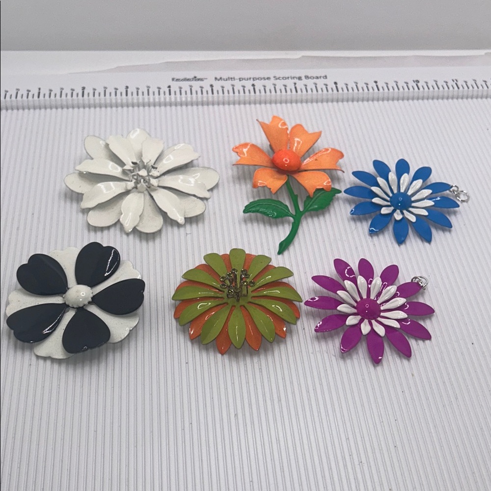 Colorful Enamel Flower Brooches And Pendants- Multi Color Set